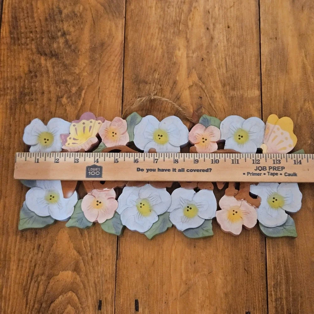VTG Floral Wooden Welcome‎ Wall Hanging Sign Butterfly Cottagecore Spring Decor